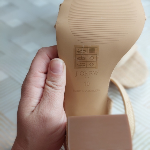 JCREW Strapy beige wicker thick chunky heel size 10 - Picture 5 of 9